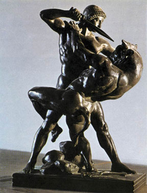 Theseus battling the minotaur