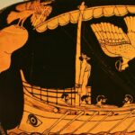 close up of odysseus-sirens-vase design