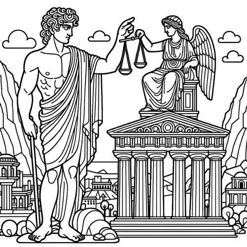 Drawing of Apollo next to the Oracle of Delphi